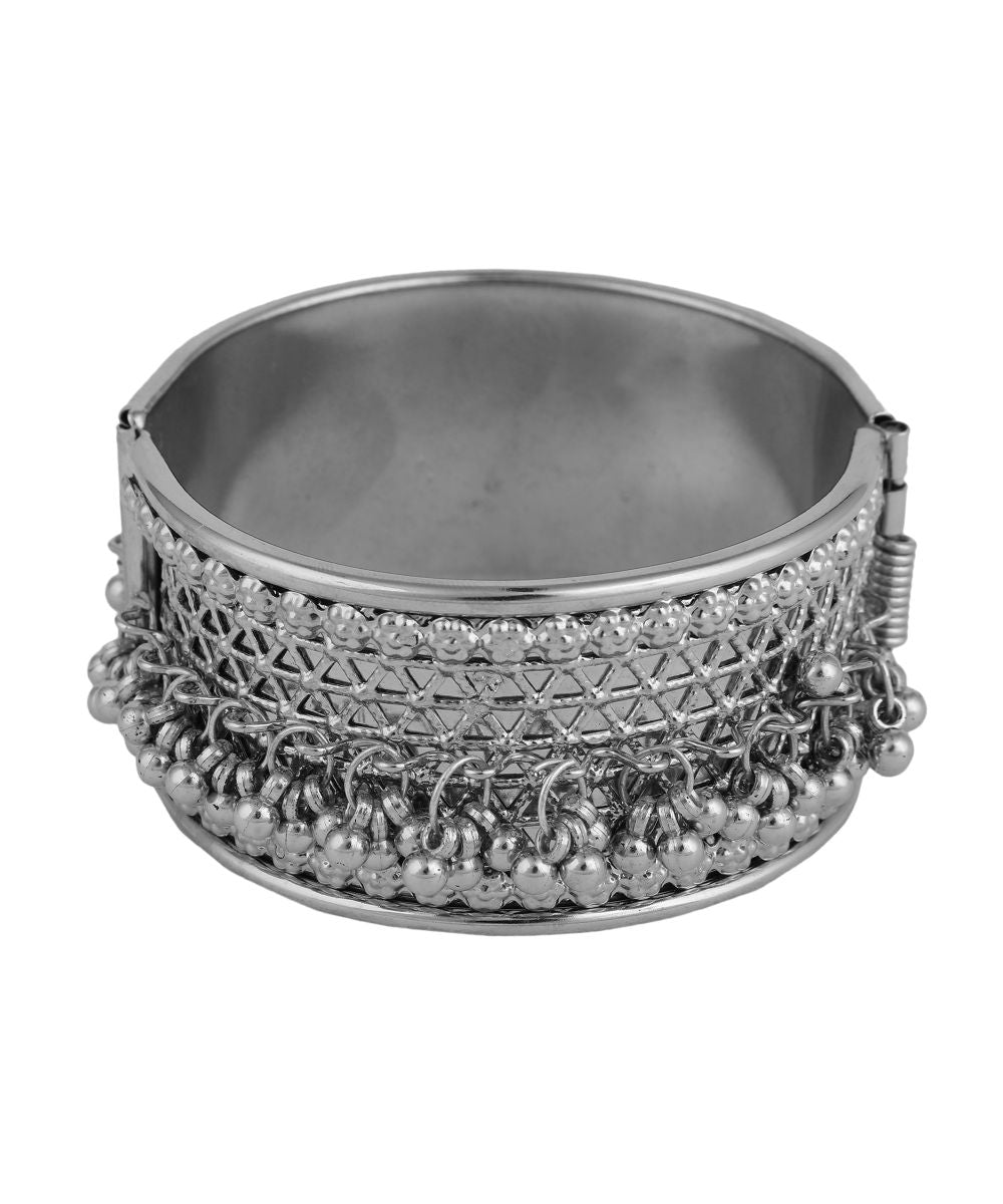 Women's Contemporary Oxidised Broad Bracelet with ghungru studded