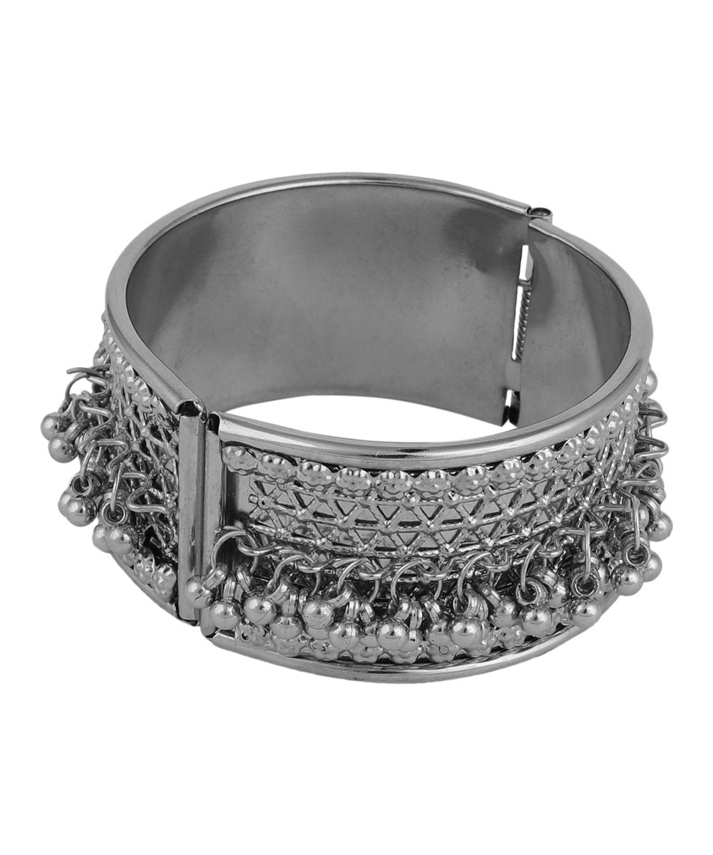 Women's Contemporary Oxidised Broad Bracelet with ghungru studded
