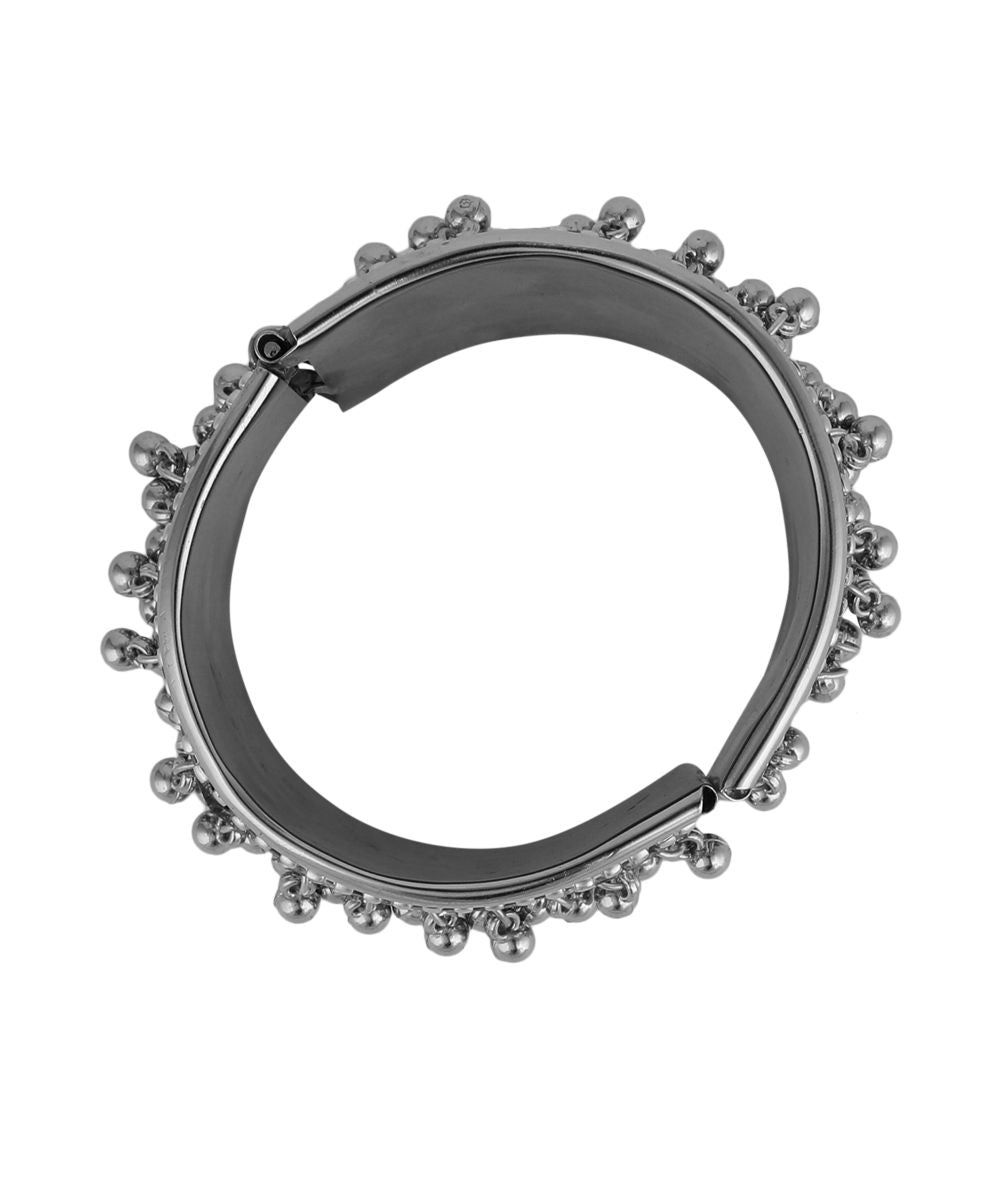 Women's Contemporary Oxidised Broad Bracelet with Mirror and Ghungru studded