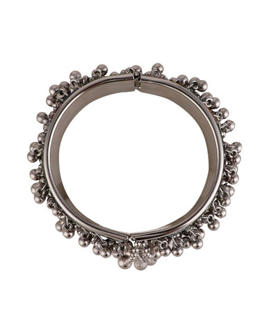 Women's Statement Oxidised Broad Bracelet with Colored Mirror and Ghungru studded