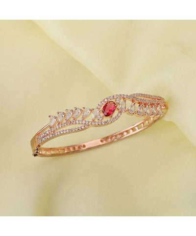 Women's American Diamond Red Ruby Stone Rose Gold Statement Bracelet