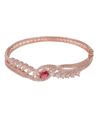 Women's American Diamond Red Ruby Stone Rose Gold Statement Bracelet