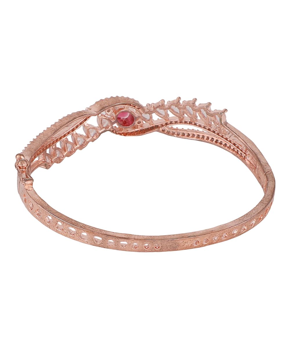Women's American Diamond Red Ruby Stone Rose Gold Statement Bracelet
