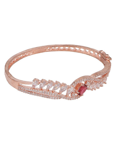 Women's American Diamond Red Ruby Stone Rose Gold Statement Bracelet