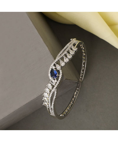 Women's American Diamond Blue Ruby Stone Silver Statement Bracelet