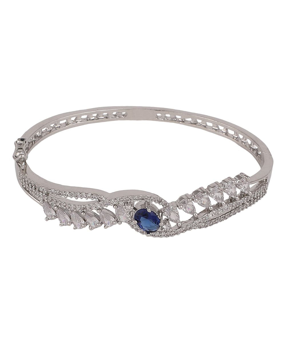 Women's American Diamond Blue Ruby Stone Silver Statement Bracelet
