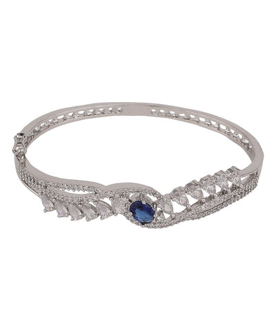 Women's American Diamond Blue Ruby Stone Silver Statement Bracelet