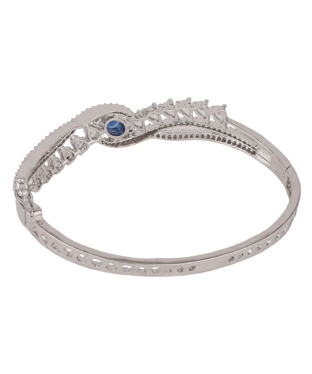 Women's American Diamond Blue Ruby Stone Silver Statement Bracelet