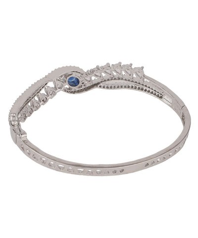 Women's American Diamond Blue Ruby Stone Silver Statement Bracelet