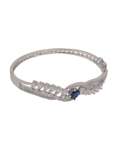Women's American Diamond Blue Ruby Stone Silver Statement Bracelet