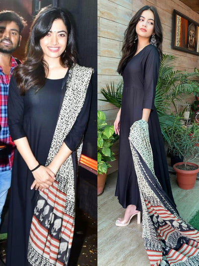 Women's Black Solid Rayon Anarkali Set