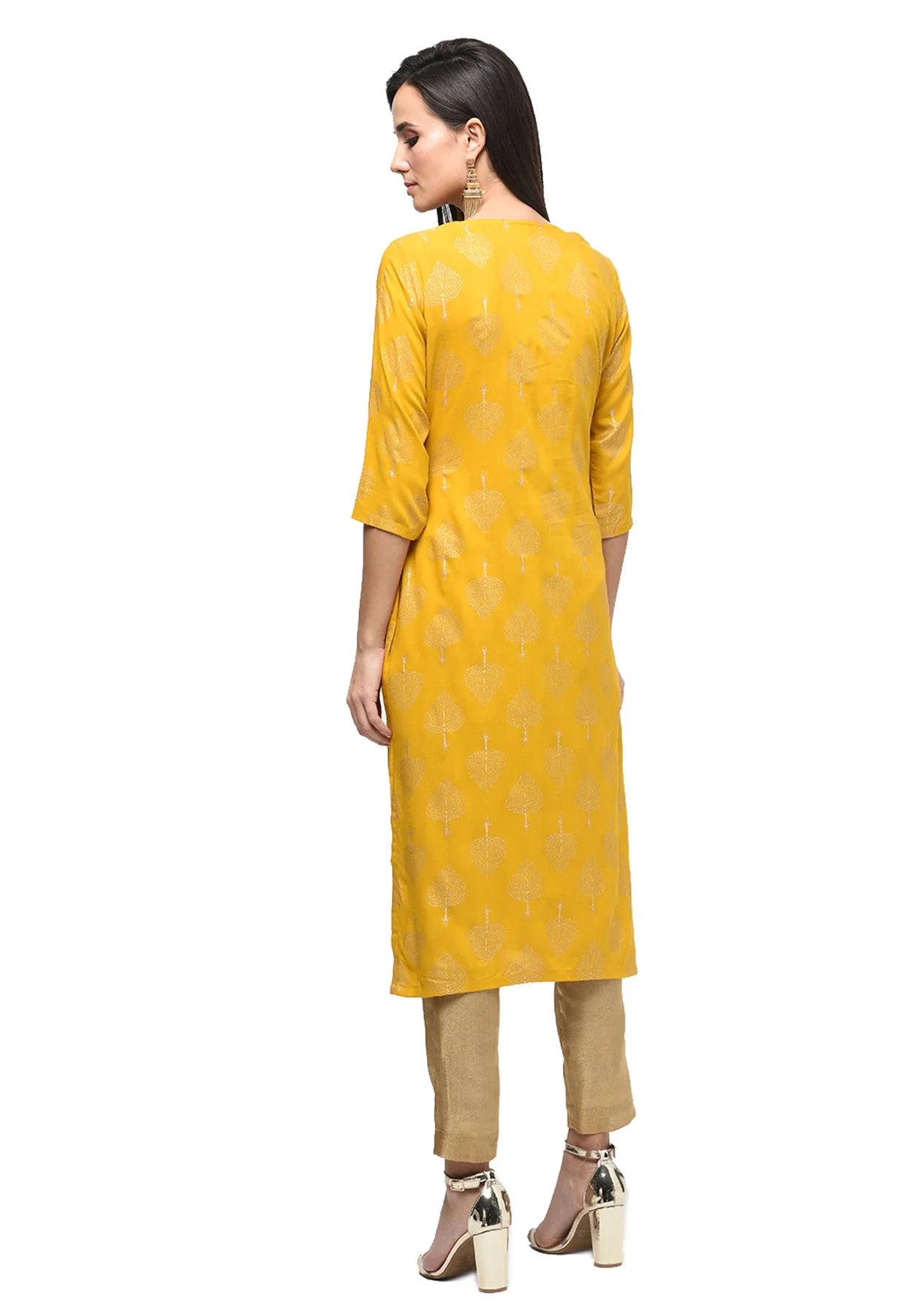 Women's Yellow Rayon Printed Kurta