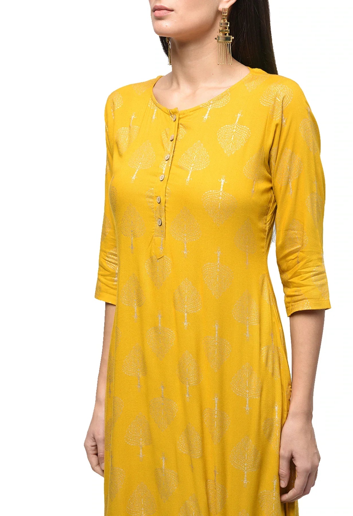 Women's Yellow Rayon Printed Kurta