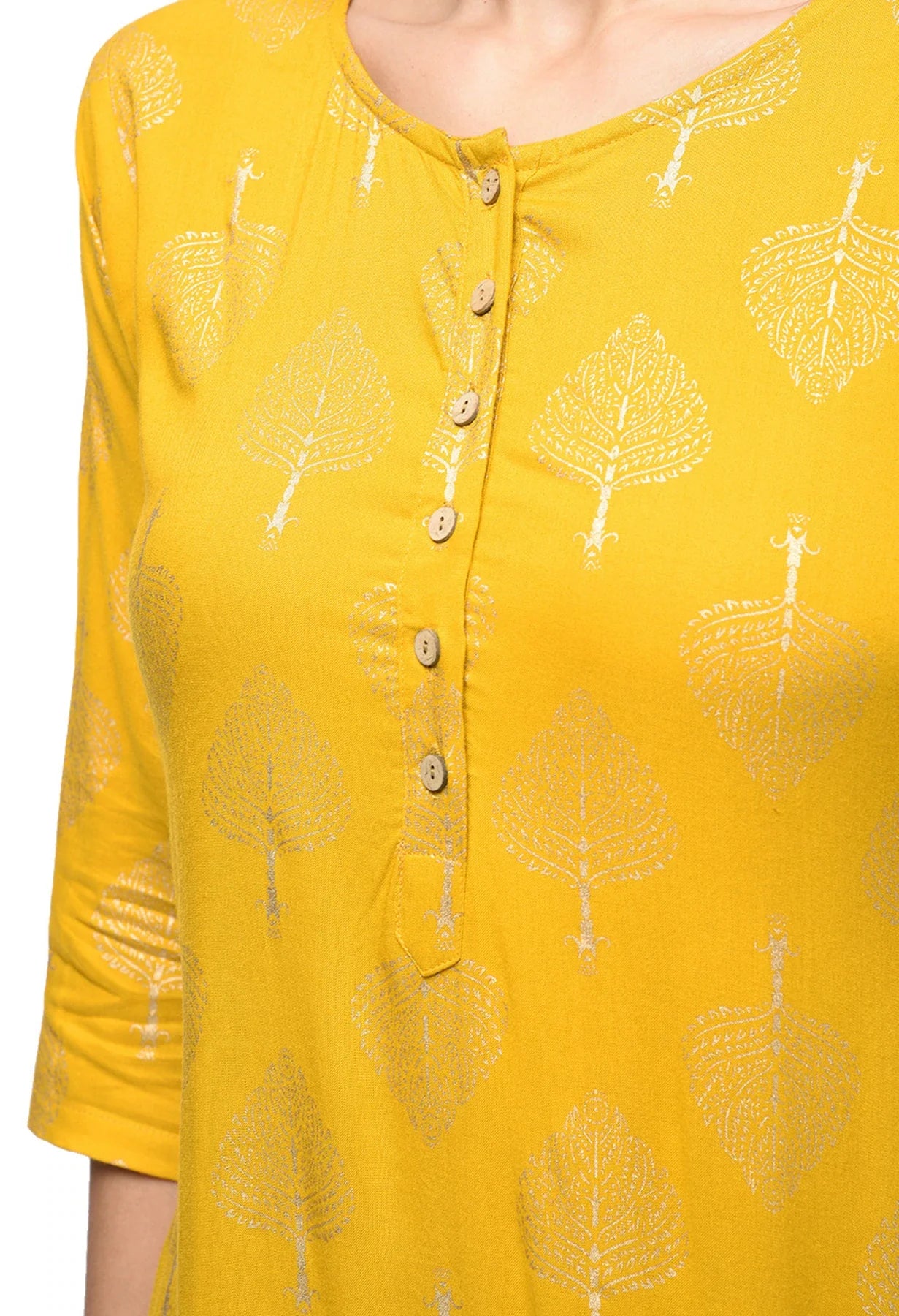 Women's Yellow Rayon Printed Kurta