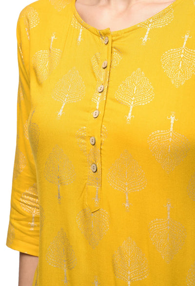 Women's Yellow Rayon Printed Kurta