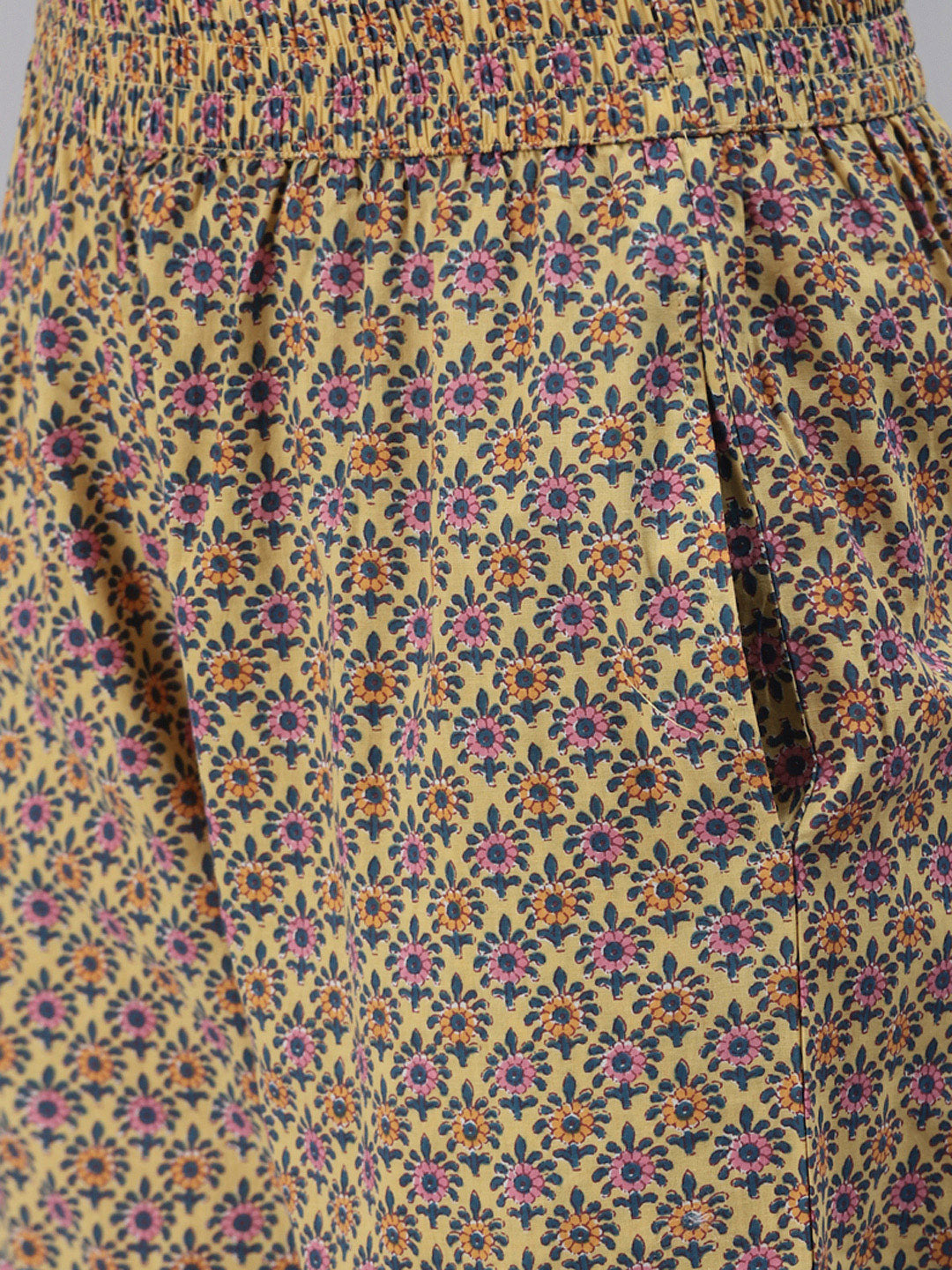 Women's Yellow Floral Anarkali Pant Set With Dupatta