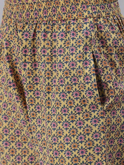 Women's Yellow Floral Anarkali Pant Set With Dupatta