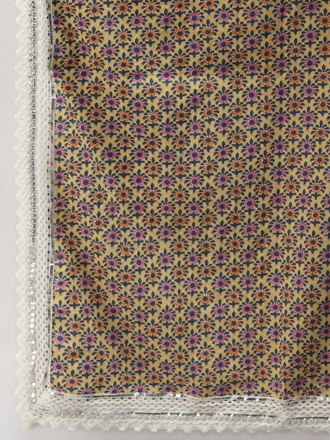 Women's Yellow Floral Anarkali Pant Set With Dupatta