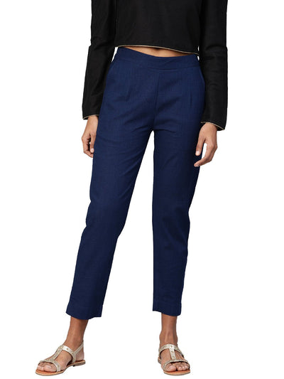 Women's Blue Cotton Trouser