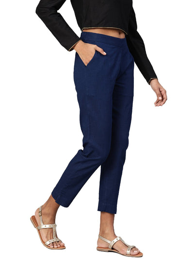 Women's Blue Cotton Trouser