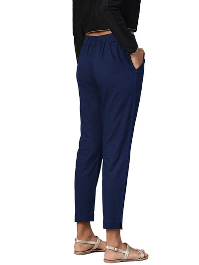 Women's Blue Cotton Trouser