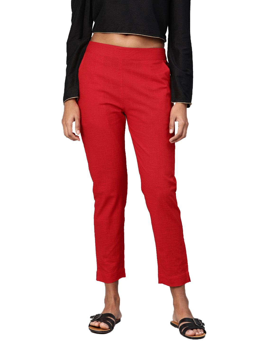 Women's Red Cotton Trouser