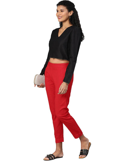 Women's Red Cotton Trouser