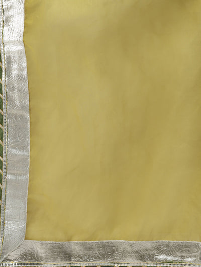 Women's Yellow Cotton Sleeves Less Anarkali Skirt Set With Dupatta