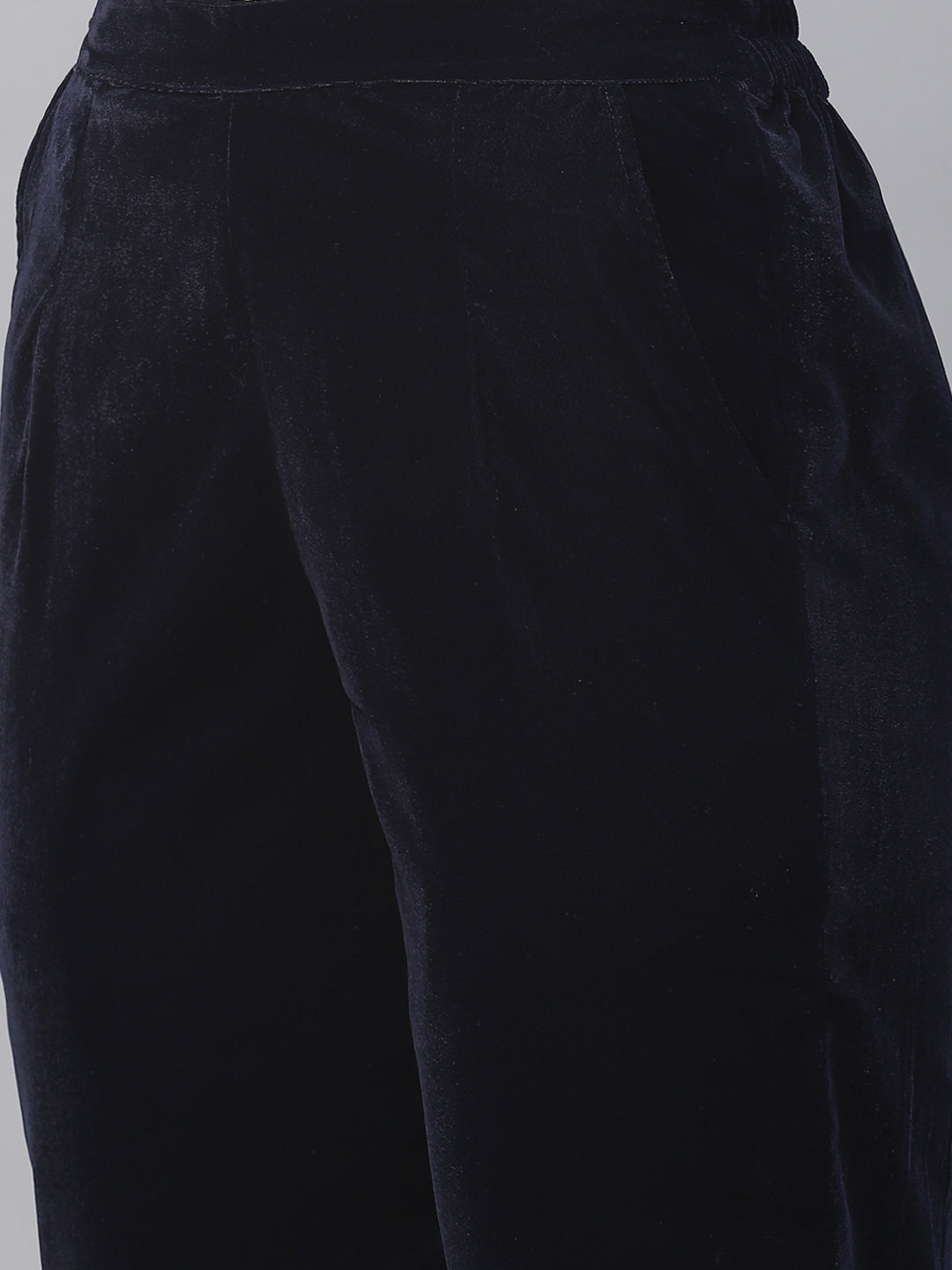 Women's Royal Blue Velvet Hand Work Kurta Pant With Net Dupatta Set