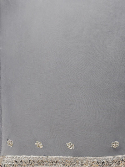 Women's Royal Blue Velvet Hand Work Kurta Pant With Net Dupatta Set