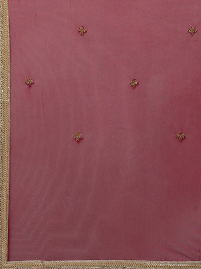 Women's Maroon Velvet Hand Work Kurta Pant With Net Dupatta Set