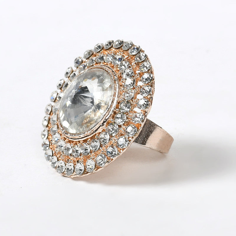 Women's Gold-Plated Stone Studded Adjustable Finger Ring