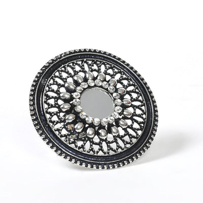 Women's Oxidised Silver-Toned Adjustable Finger Ring