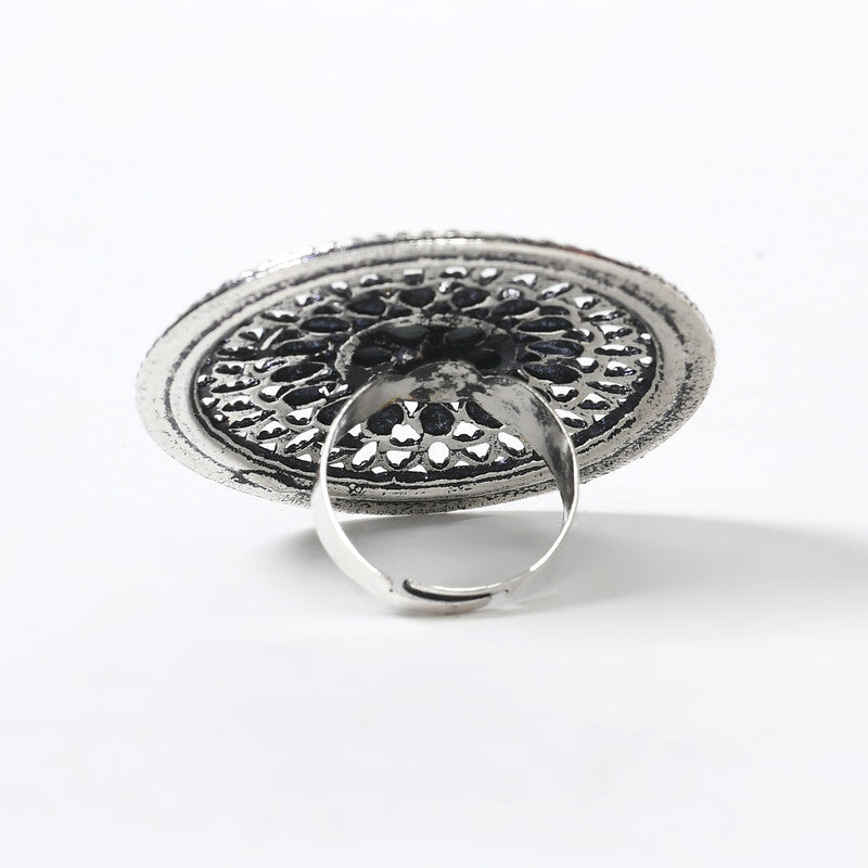 Women's Oxidised Silver-Toned Adjustable Finger Ring