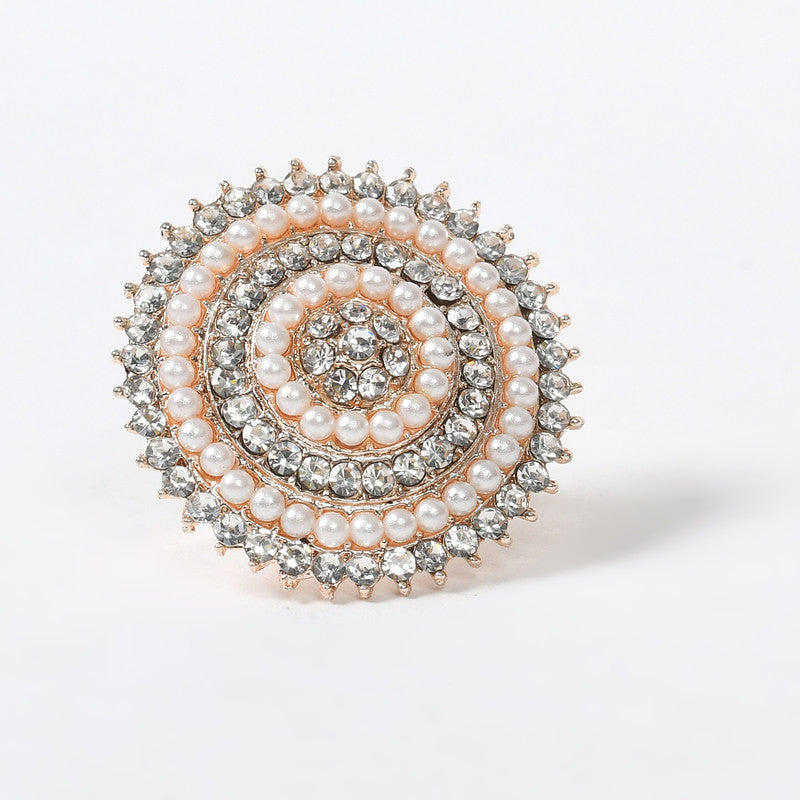 Women's Gold-Plated Stone Studded Adjustable Finger Ring