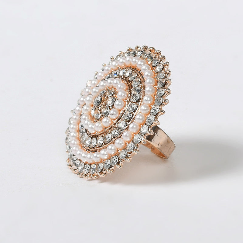 Women's Gold-Plated Stone Studded Adjustable Finger Ring