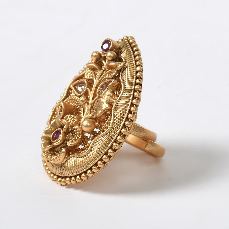 Women's Gold-Plated Stone Studded Adjustable Finger Ring