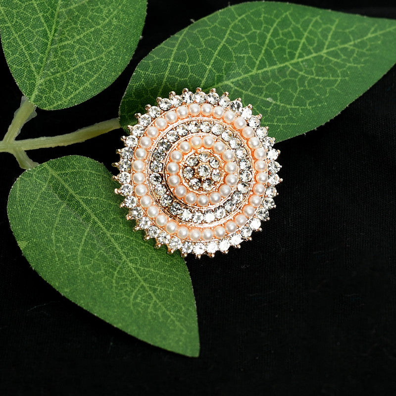 Women's Gold-Plated Stone Studded Adjustable Finger Ring