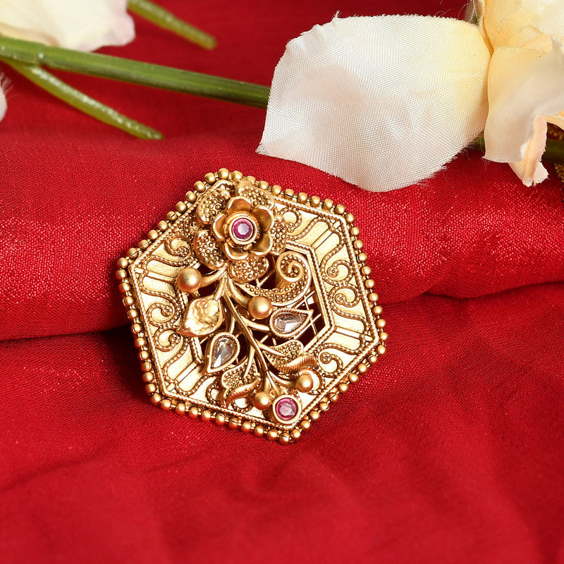Women's Gold-Plated Stone Studded Adjustable Finger Ring