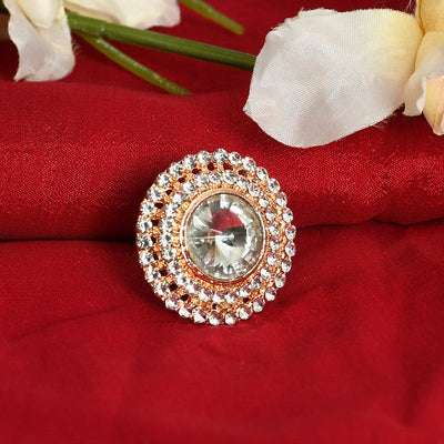 Women's Gold-Plated Stone Studded Adjustable Finger Ring