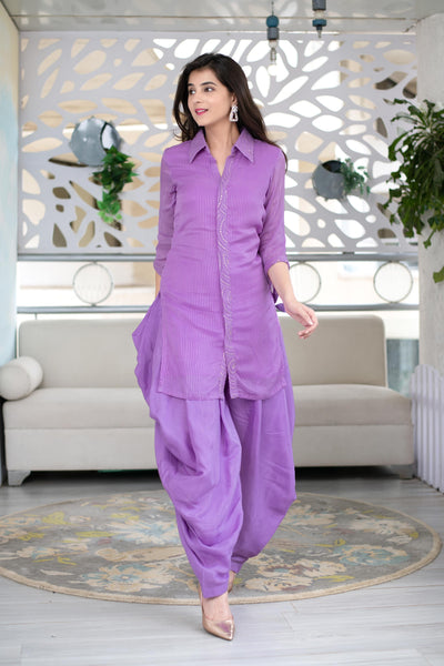 Women's Lavender Georgette Thread Work Kurta With Patiala (2pc)