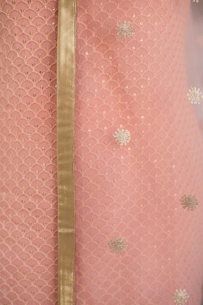 Women's Peach Thread Work Kurta With Organza Sleeves (3pc Set)