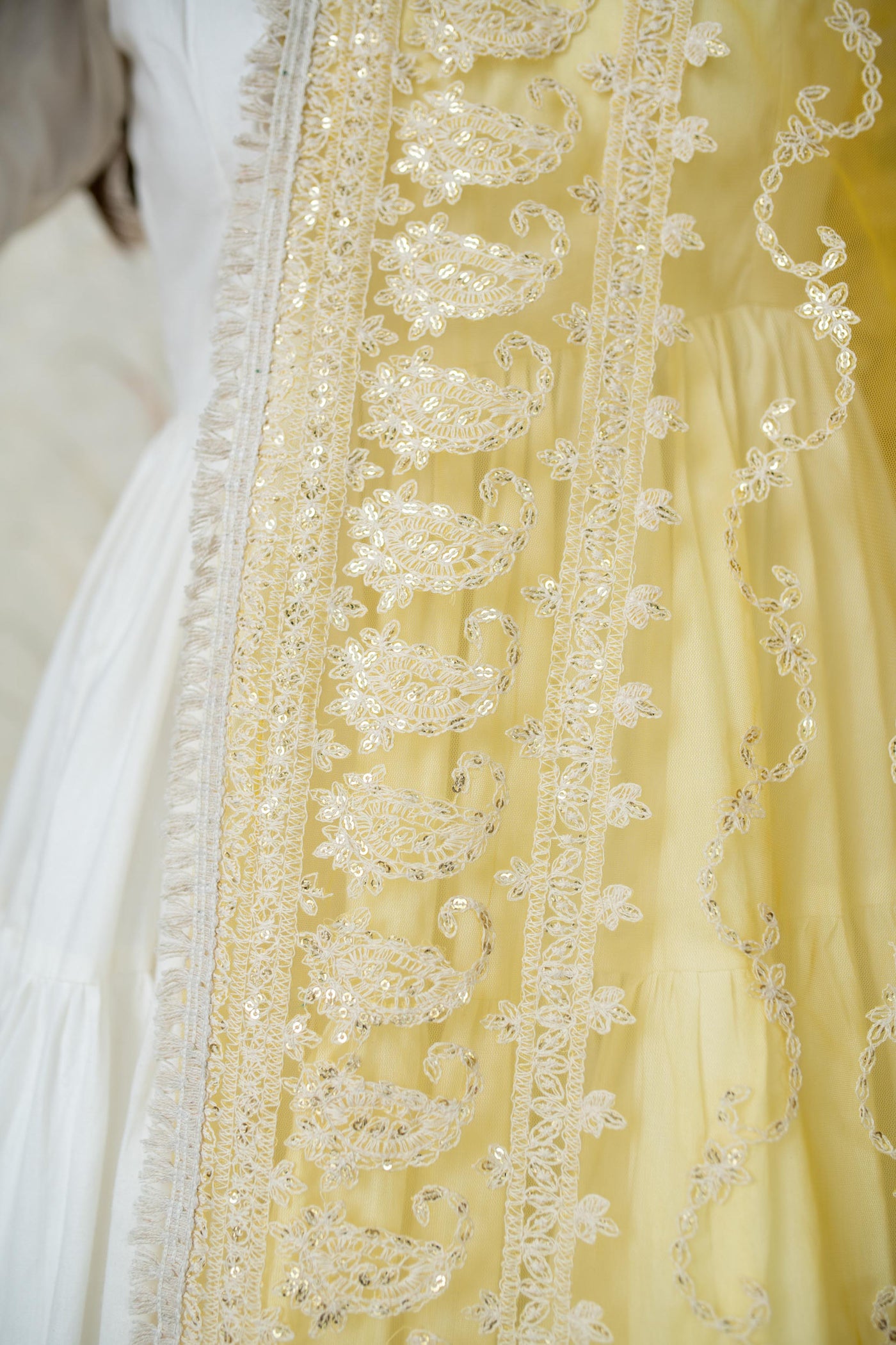 Women's White 3-Tiered Kurta With Dupatta