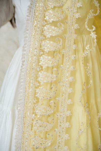 Women's White 3-Tiered Kurta With Dupatta