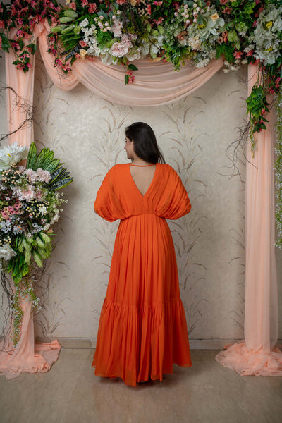 Women's Orange Pleated Gown