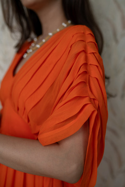 Women's Orange Pleated Gown