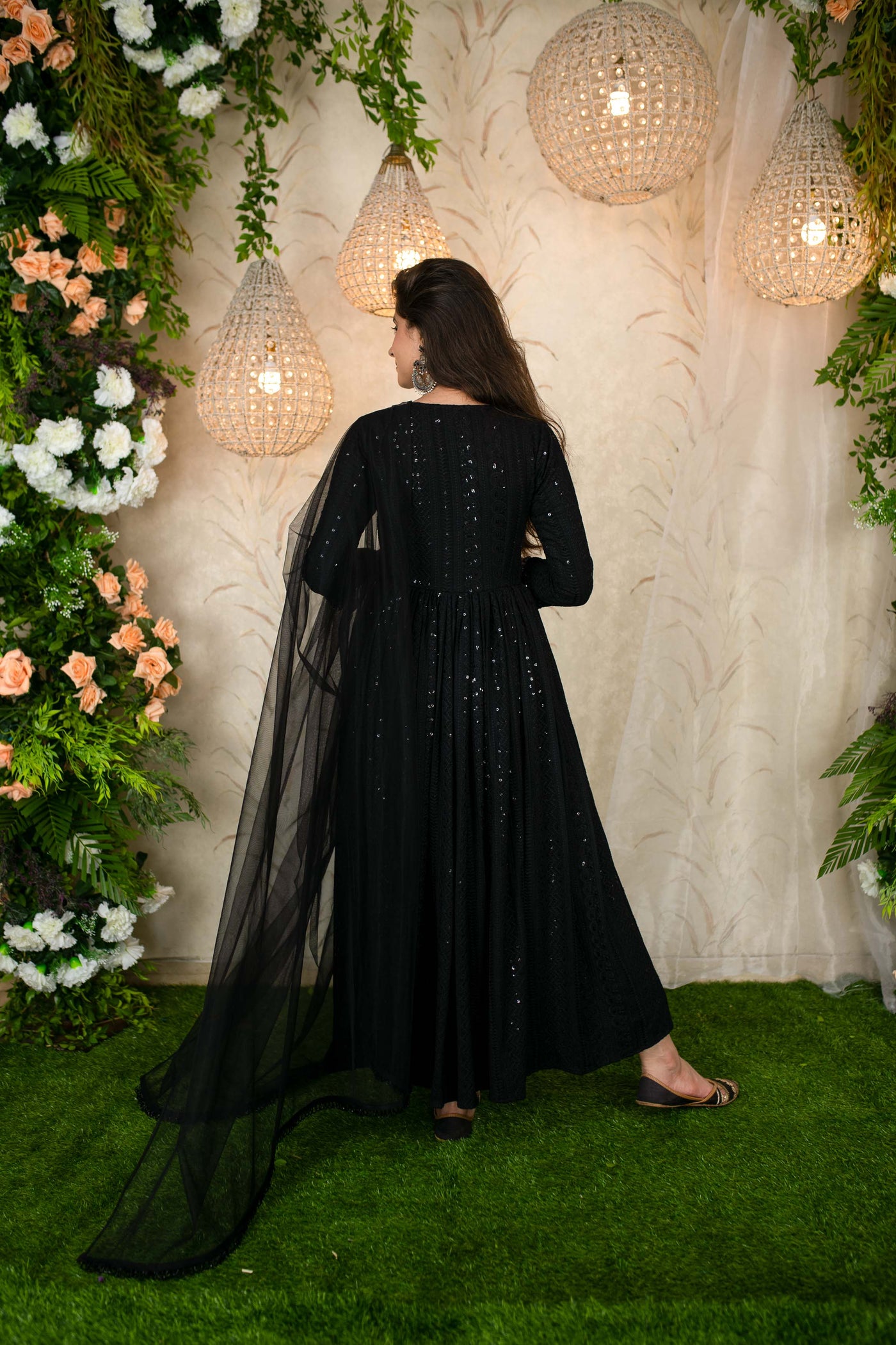 Women's Black Thread Work Anarkali Set