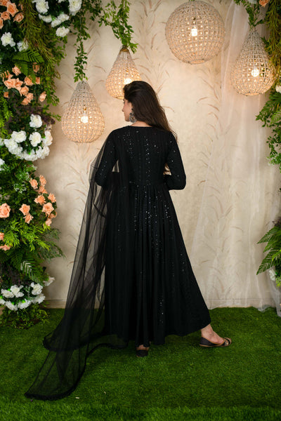 Women's Black Thread Work Anarkali Set