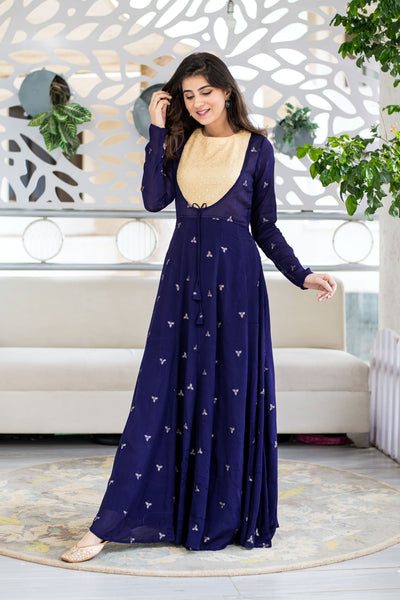 Women's Deep Blue and Beige Gown