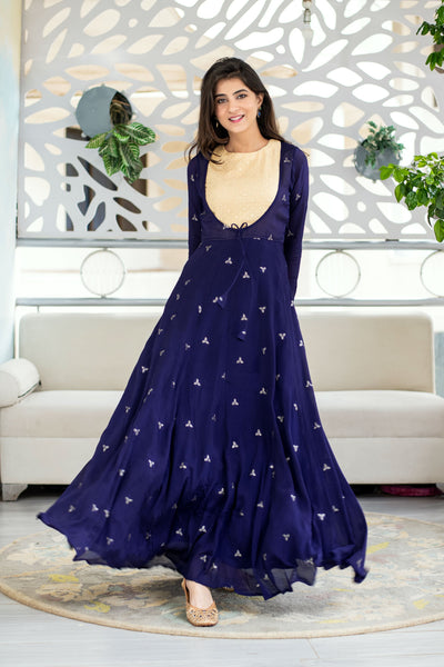 Women's Deep Blue and Beige Gown